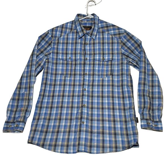 Orvis Trout Bum Fishing Shirt Men’s Medium Blue Roll Tab Utility Outdoor - Picture 1 of 7